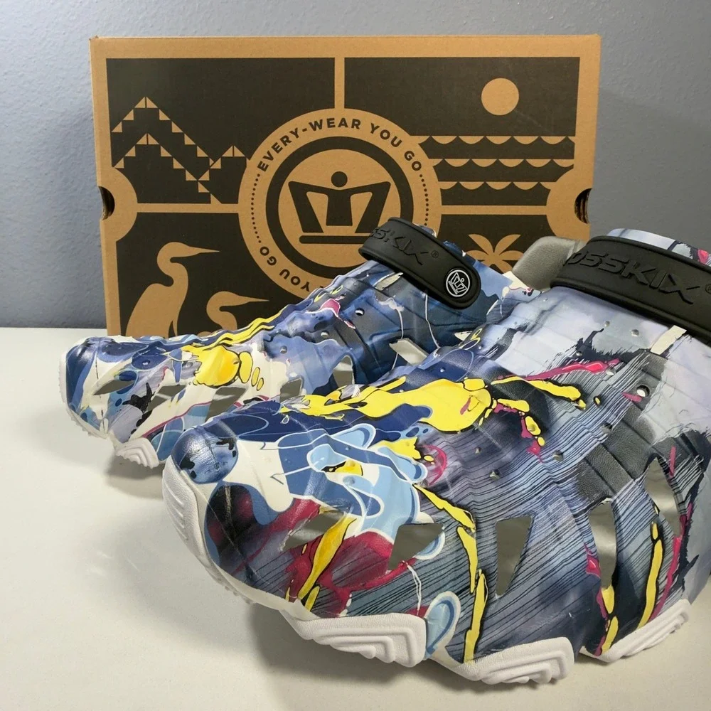 Crosskix Hybrid Shoes Mens Blue Graffiti New‎ Water Every-Wear Clogs Unisex 14